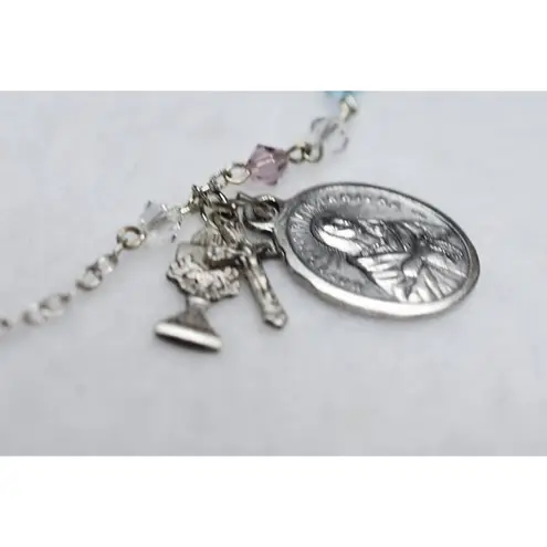 Source Unknown 925 St.Kateri Tekakwitha Sterling Silver Charms Multi Color Beaded 6 In Bracelet