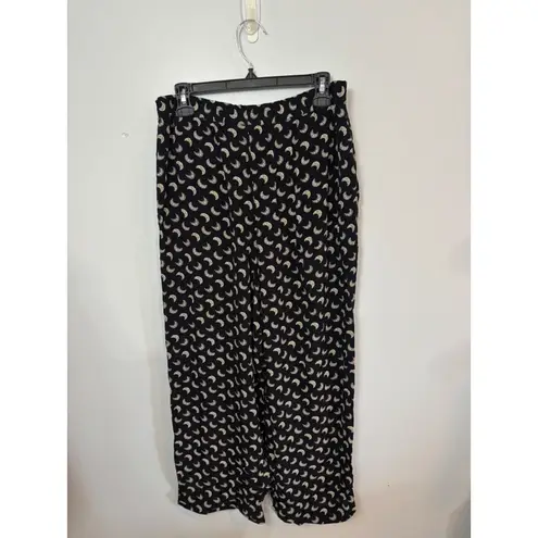 Nipon Studio Women's Black Crescent Moon Rayon Wide Leg Lounge Pants Size 12