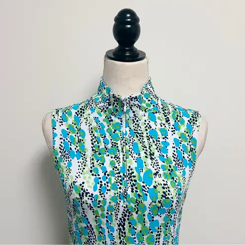 Ibkul Kamila White Green Navy Blue Sleeveless Zip Mock Neckline Pullover Dress Size XS