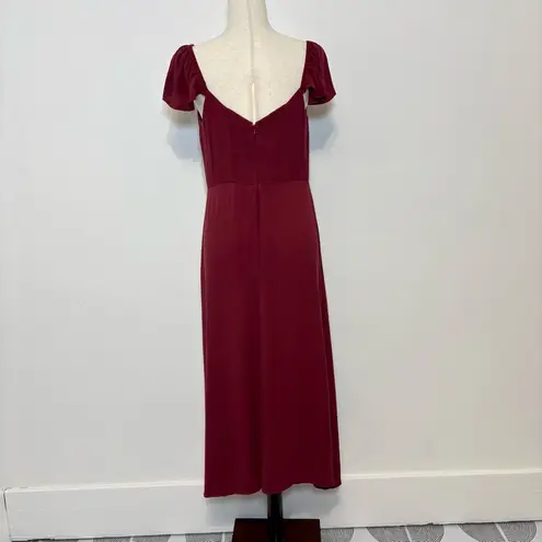 Quince NWT  Maroon Viscose Lightweight Crepe Flutter Sleeve Midi Dress Sz M