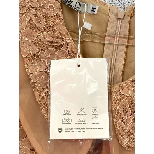 Nude Lace Tiered Dress New Lined Cocktail Party Medium NWT Layered Tan