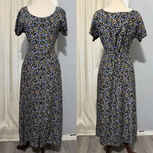 Erika Vintage 90s Floral Print Maxi Dress Short Sleeve Scoop Neck Women Boho S