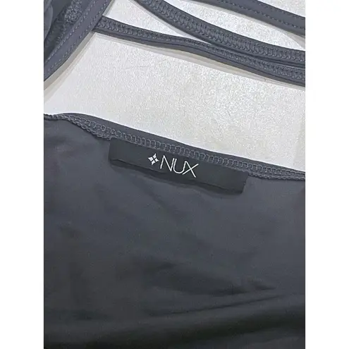 NUX XS Ladder Tank Top Gray Strappy Sleeveless Stretch Workout Top Gym Cami Grey