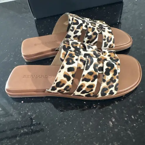 Bernardo Womens Tamer Haircalf Sandals US 7M Cream Brown Leopard Print Leather