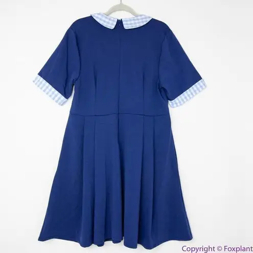 Unique Vintage Gwynnie Bee Gingham Collar Navy Fit-And-Flare Dress, 3X
