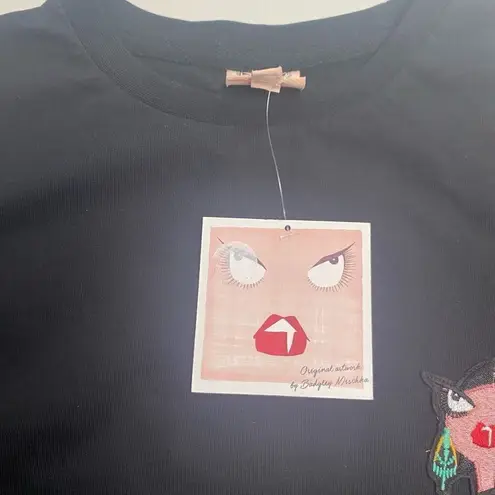 Badgley Mischka BADGLEY MISCHA Women’s Black Artistic Graphic Cotton Tee Shirt Size Medium New