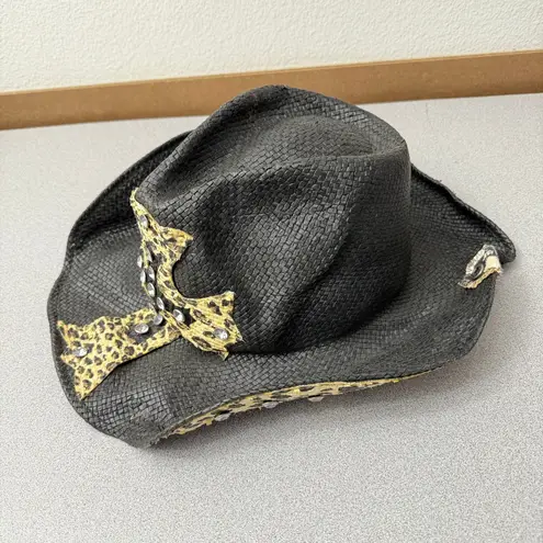 Peter Grimm Women Cowboy Hat Black Leopard Crosses Rhinestones Embellished