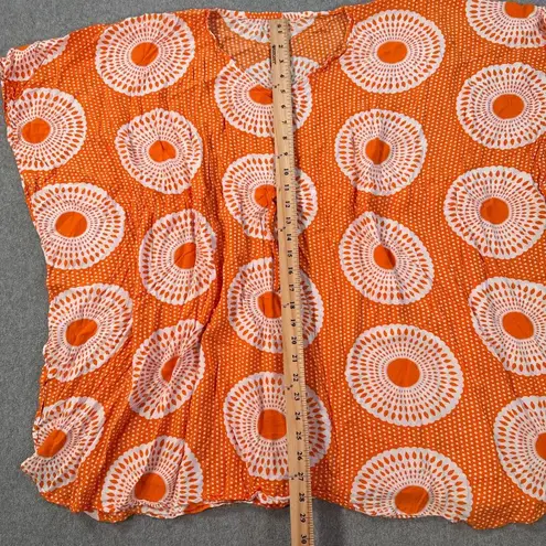Orange Swim Coverup Tunic One Size Drawstring Orange White Hand Made Rayon Flowy