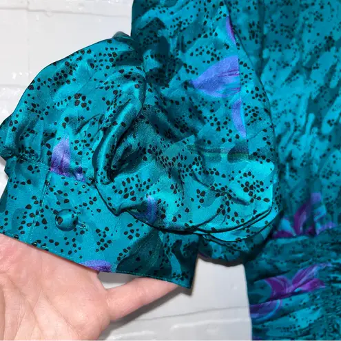 Valerie Stevens Vintage 100% Pure Silk 80’s Turquoise & Purple Dress