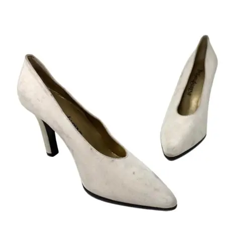 Yved Saint Laurent YSL Vintage 70th Heels Pumps Satin White Almond Toe size 9