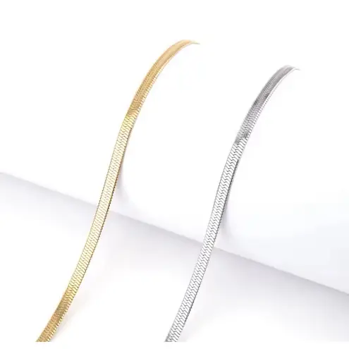 Boutique 3mm Gold Herringbone Necklace | Gold Plated‎ Sterling Silver