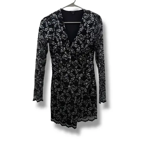 NBD Revolve  Laney Wrap‎ Dress Women’s Size Small Black Silver Mesh Lace Floral