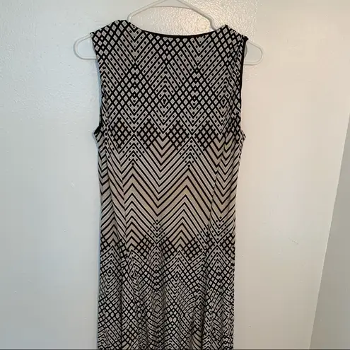 JM Collection Sleeveless Shift Dress Black Tan Geometric