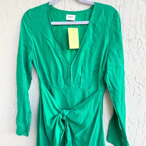 Suboo green maxi midi V neck satin dress high low XS