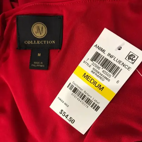 JM Collection Medium M Sheath Dress Sleeveless Red Lined Stretch V-Neck