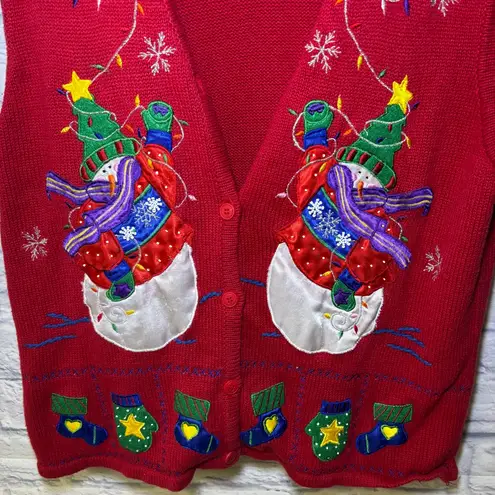 Vintage Bobbie Brooks Womens Ugly Christmas Sweater Vest Size XL Snowmen Red
