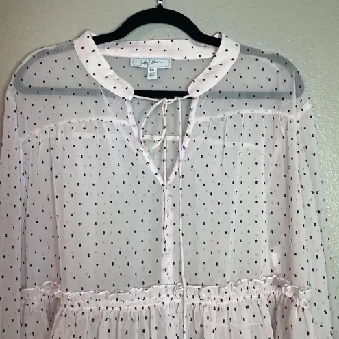 Libby Edelman Long Sleeve Blouse 2XL Ballet Pink Fairy Polka Dot Coquette Sheer Size 2X
