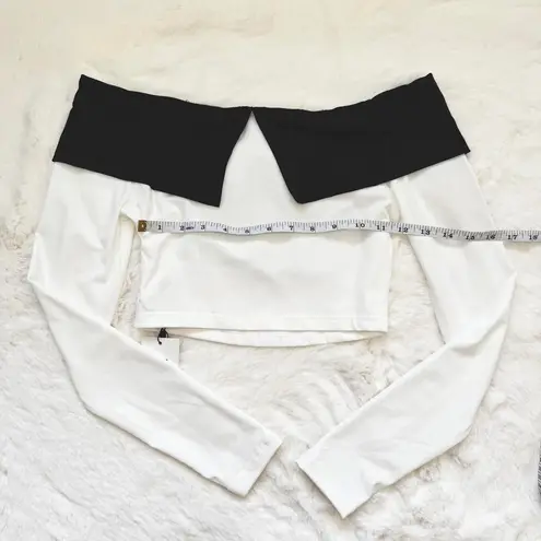 Dazy White off shoulder long sleeve top with black contrast bow Size XS