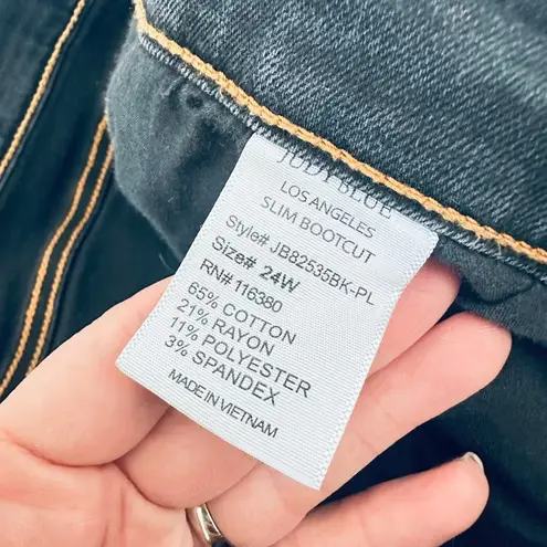 Judy Blue Jeans Womens 24W Black Slim Bootcut High Rise Stretch Raw Released Hem