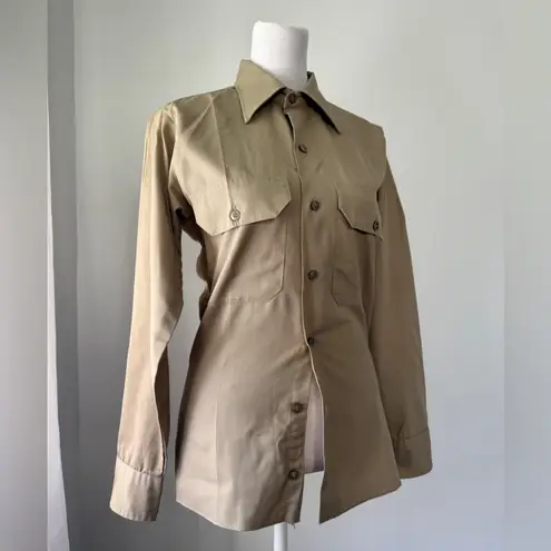 Vintage ‘70s Conqueror / Long Beach Uniform Co. Tan Button Down Work Shirt Size XXS - Image 3