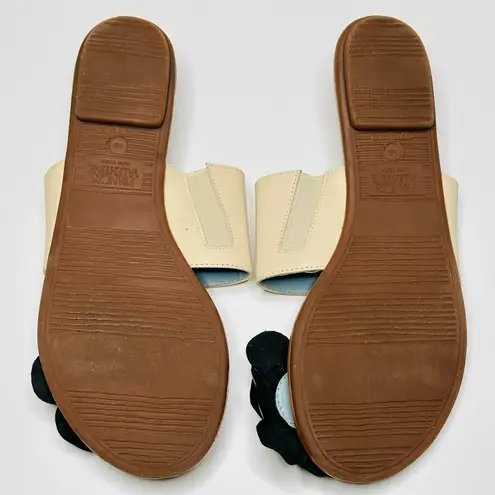 Frances Valentine Cream Black Floral Toe Slide Sandals Flats Shoes Size 8