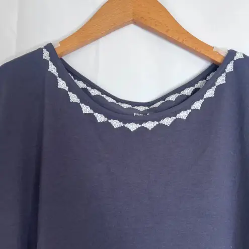 Pure Jill NWT Embroidered Cap Sleeve Gray Cotton Tencel Top Size Medium