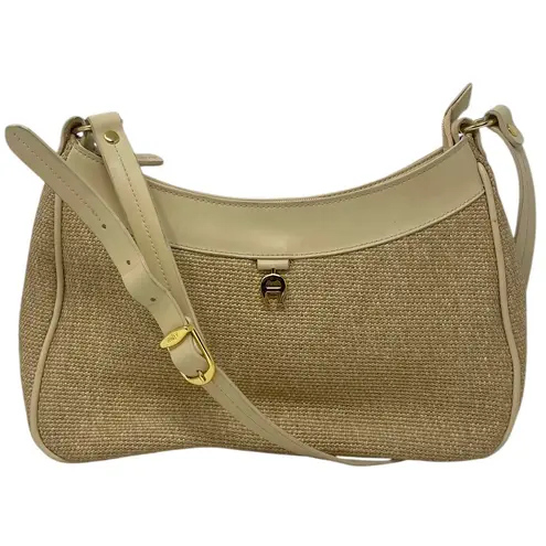 Etienne Aigner Woven Shoulder Bag Purse Tan With Goldtone Hardware Classic