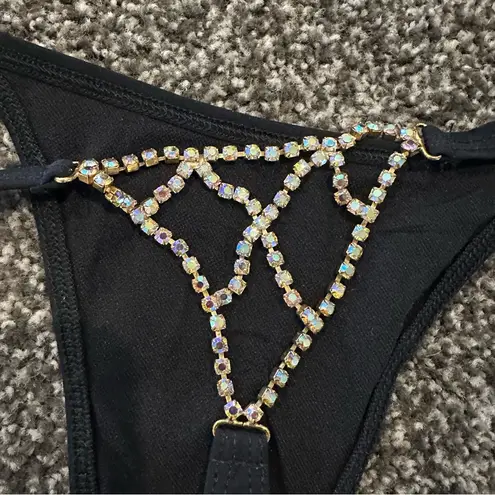 Sauvage Swim crystal chandelier thong Bikini Set Black