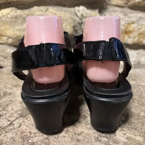 Dansko Black Patent Leather Elastic Mid High Wedge Sandals W’s 42/10.5-11