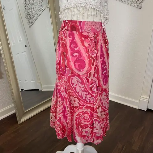Avenue Fairy Floral Flower Pink 100% Silk Midi Flowy Skirt Plus Size 16 XL