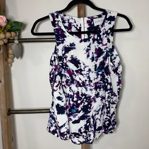 Olive and Oak Abstract Print Purple Blue White Sleeveless Blouse Size Medium