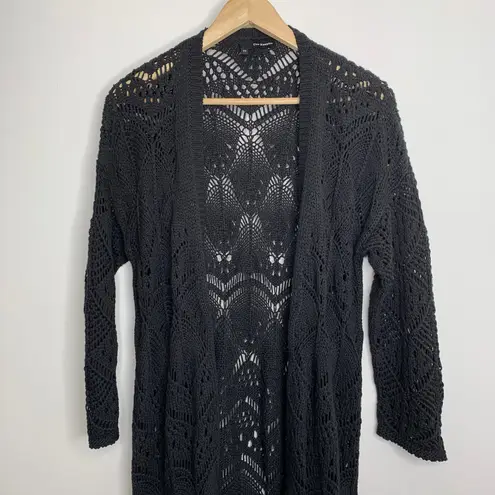 The Kooples Long Crochet Black Cardigan Open Front Sweater Womens XS
