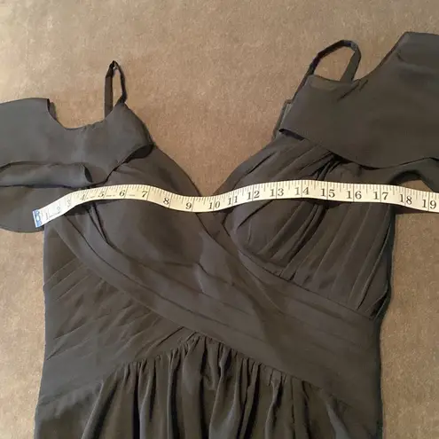 Women’s Black Full Length Cold Shoulder Chiffon Formal Dress Leg Slit Size 8