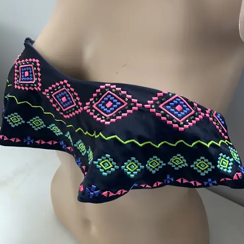 OP  Black Ruffle Tribal Print Bikini Swim Top S