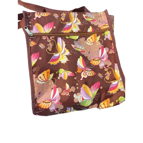 Butterfly Print Brown Tote Bag Zip Top Easy Wipe Clean Lunch Diaper Coin Purse