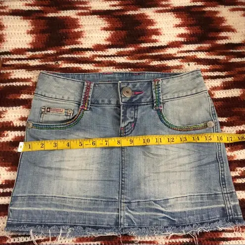 Y2K 2000s Micro Mini Baddie Low Rise Denim Jean Skirt Bubblegum USA Colorful Embellished Bedazzled Stitching #Fairy #grunge gothic whimsygoth #cyber #punk #biker Size 3/4 - Image 5