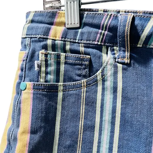 Judy Blue Striped High Rise Blue Denim Jean Shorts Size XL Fray Hem Casual