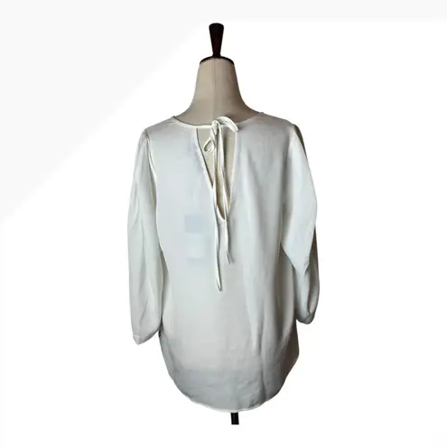 Karl Lagerfeld Shirt Women Medium White Satin Silky Tie Back Blouse NWT Preppy