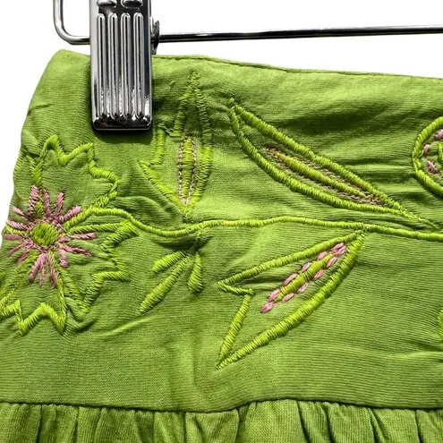 RAJ Embroidered Harem Drop Crotch Pants Green Pink Sz L Cotton Festival NEW Size L