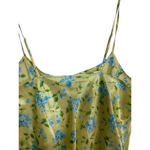 AVON Yellow Blue Garden Floral Print Satin Slip Mini Dress Chemise Plus Size 1X Yellow