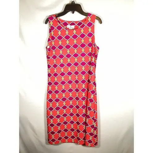 JUDE CONNALLY Beth Dress Mod Geometric Nylon Y2K Sport Casual Travel Knee Length Orange