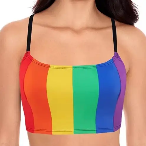 Salt + Cove New Rainbow Stripe Bikini Top Jenna Colorblock Cropped Top Size XS - Image 1