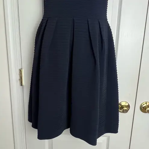 Valentino Garavani Valentino Ribbed Cutout Bow Dress Size Medium in Navy blue fit & flare