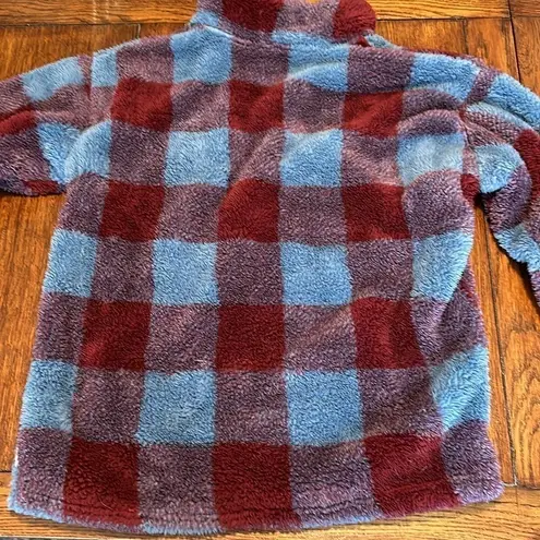 Eddie Bauer Women’s , blue and maroon plaid fleece pull over size M