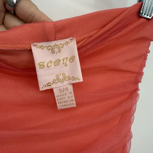 Scene Y2k Coral Pink/Orange Strapless Tulle Formal Dress Midi Size 3/4 Junior Orange