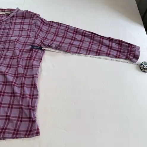 LL Bean Pink Plaid Flannel Pleated Button Up Long Sleeve Top Size XL