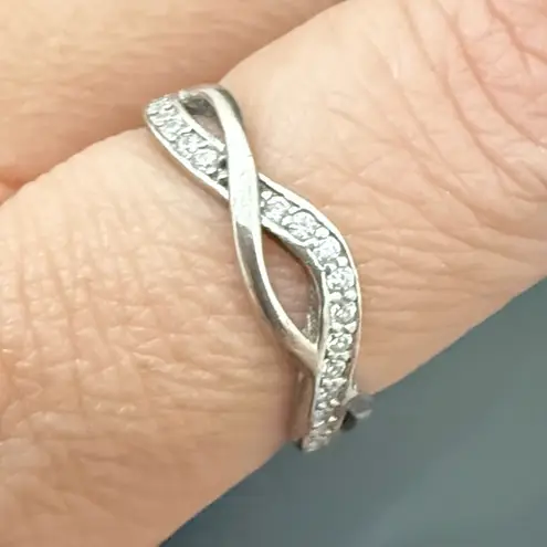 Vintage 925 Mexican Sterling Silver Pave CZ Love Infinity Ring Size 9