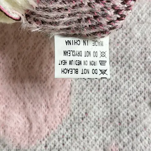 Glitz & Ears Sweater Womens M Pink Cream Fuzzy Leopard Heart Pearl Sweater NEW Size M