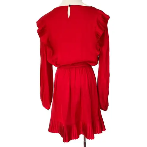 The Kooples “Short red dress” pleated ruffle satin mini dress medium size M
