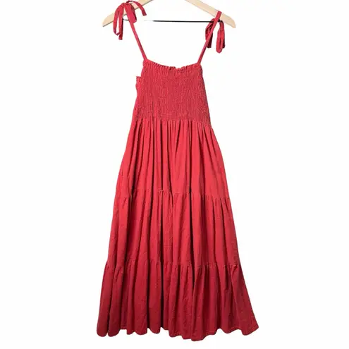Anna Rae Red Orange Tiered Maxi Dress Sundress Linen Blend Women's Size L Size L